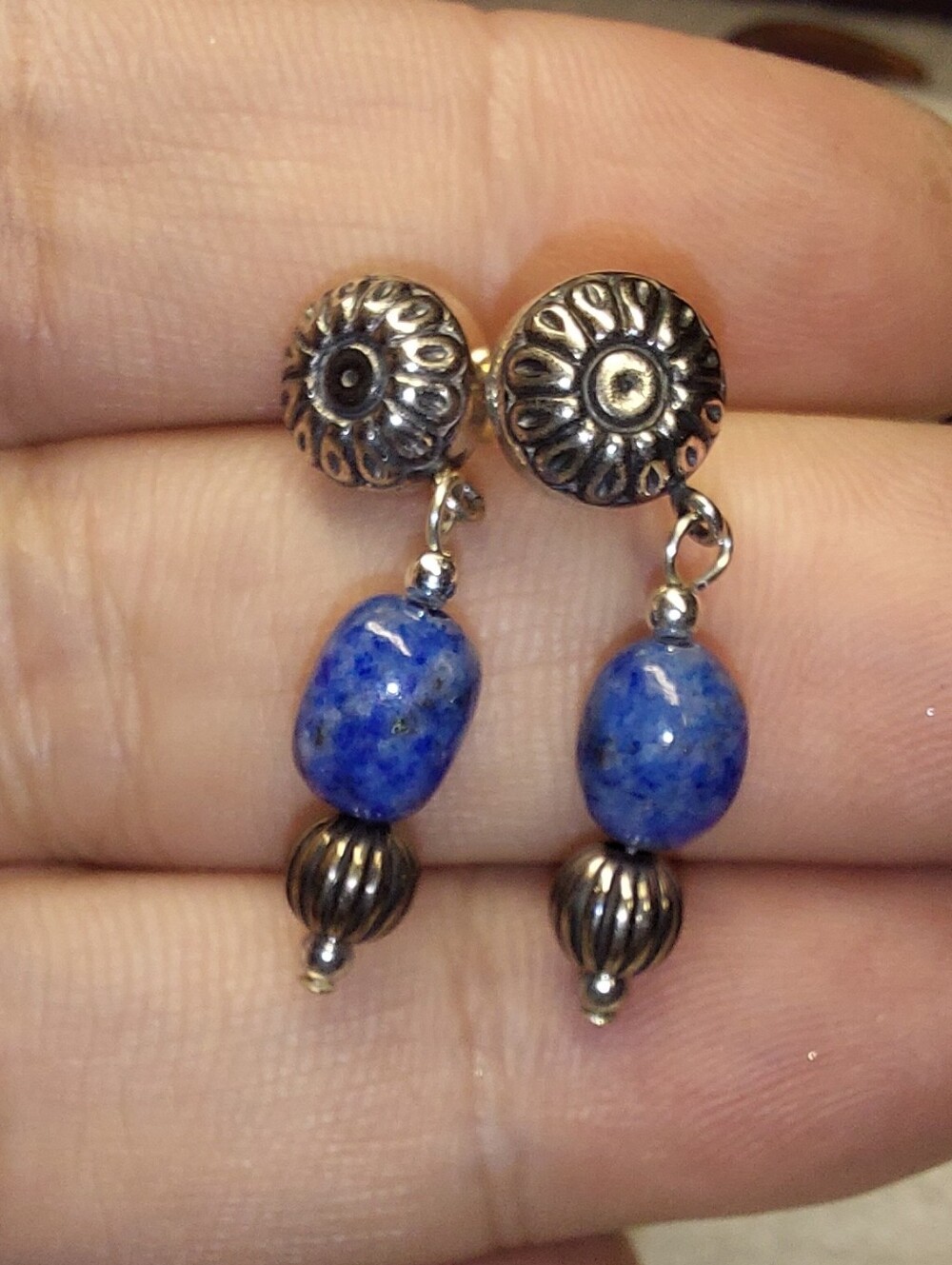 Signed Blue Stone Drop Earrings with Silver 925 Lapis